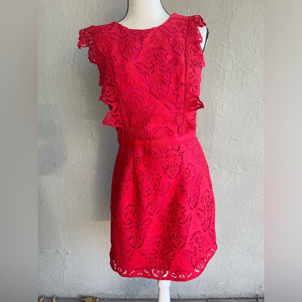 Adelyn Rae Pink Lace Dress Women Medium Eyelet Semi Formal